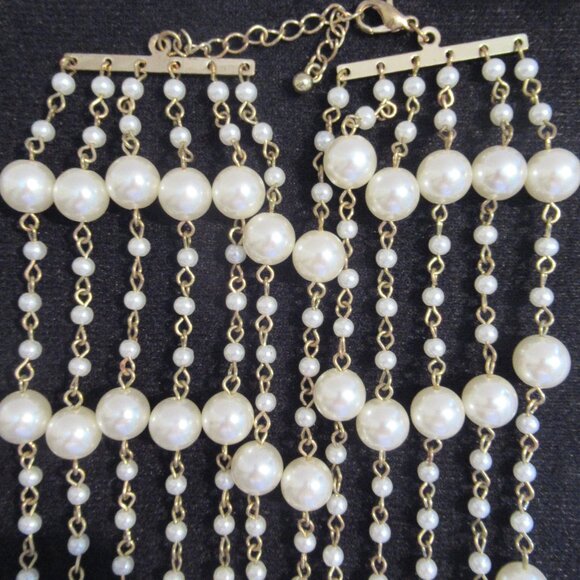 6 Strands, Champagne Pearl Necklace, Gold, 20" Long, Luxury, Faux, - Picture 11 of 14